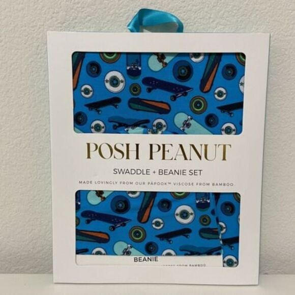 Posh Peanut Cole Skateboard Swaddle Beanie Set Bamboo Blue NEW - Picture 1 of 5